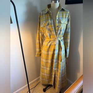 Area Stars Yellow Plaid Shirt Dress M Belted Maxi